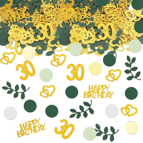 GoldRock Konfetti 30 Geburtstag Deko Groß 2,5cm-5,5cm, 250 Stück Tischdeko 30 Geburtstag Frauen Männer, Deko 30 Geburtstag Frau Mann, Glitzer Streudeko 30. Geburtstag Deko, 30er Deko Gadgets Grün Gold