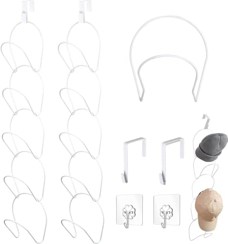 Ruikcoll Cap Halter Tür Hut Racks 10 Stück,Haken für Handtaschen Aufhänger für Schals Handtaschen Handtücher Kleidung Krawatten mit Haken zum Aufhängen,Weiß