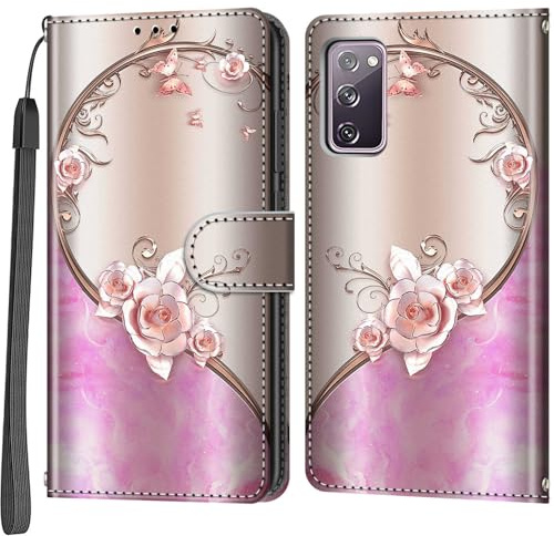 Wallet Case for Samsung Galaxy S20 FE, pink rose | Card Slots, Kickstand, Shockproof, Magnetic Closure, PU Leather, Flip Wallet Book, Lanyard Strap