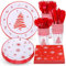 KAHEIGN 168 Pièces Vaisselle en Papier de Fête de Noël, 24 x Assiettes Plates et Assiettes à Salade, 24 x Tasses de 270ml, 24 x Serviettes, 24 x Couteaux, Fourchettes et Cuillères Réutilisables