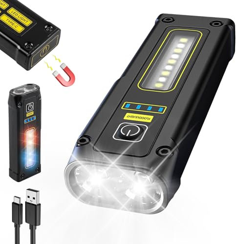 Taschenlampe, LED Aufladbar, Mini Taschenlampe, Schwarz Taschenlampe Camping, mit Blauem, Rotem und COB Arbeitsleuchte, Magnet Taschenlampe Camping, Taschenlampe Klein für Wandern, Camping, Notfall