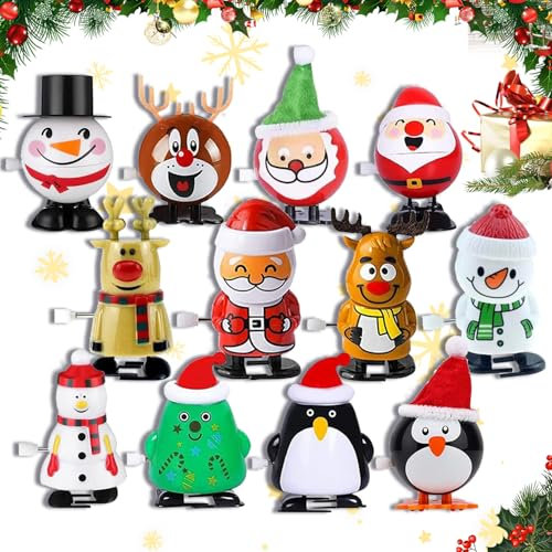 Weihnachten Aufziehspielzeug - 12 Stück Uhrwerk Spielzeug, Wind Up Toy für Kinder - Lustiges Geschenk