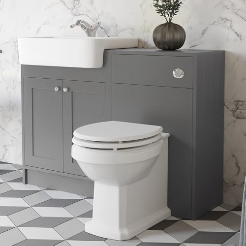 BAYSTONE® 1120mm Bathroom Vanity Unit Toilet WC Unit Combination Basin Sink Storage Cabinet Cupboard Freestanding, Soft Close Double Door, Matt Grey
