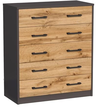 Home Collective Schuhschrank mit 5 aufklappbaren Schubladen Schuhregal mit 5 Fächern weiche abgerundete Kanten 74cm breit laminierte Platte Matte platzsparende Schuhaufbewahrung Graphit Eiche