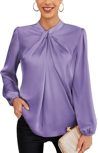 GRACE KARIN Women's Blouses Shirts Knotted Neck Long Sleeve Tops Vintage Dinner Dance Party Shirt Lilac Purple M