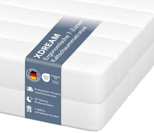 XDREAM Pure 7-Zonen Matratze 90x190 cm | H4 (Härtegrad 4) fest | Ergonomische Kaltschaummatratze | Hypoallergen & Antibakteriell | Bezug abnehmbar & waschbar | Öko-TEX® | (11cm, 90 x 190 cm)