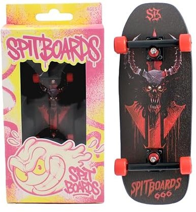 SPITBOARDS 34mm Fingerboard Oldschool Cruiser Pro Complete Setup, Pre-Assembled 5-Layer Wood, Pro Trucks, Soft Urethane 60D Bearing Wheels, Real-Wear Graphics, Lasered Foam Tape 'Black Knight'