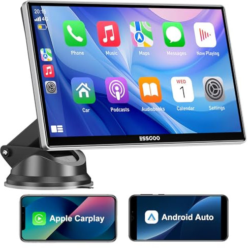 ESSGOO A-pple CarPlay y Android Auto IPS de 9 Pulgadas,Mirror Link,Compatible con Llamadas Manos Libres, asistentes de Voz Siri y G-oogle,Compatible con múltiples Modelos de automóviles