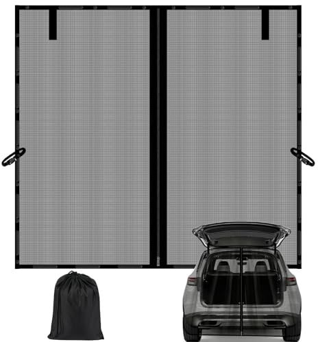 Gaeymy Mosquitera para Portón Trasero 165x165cm, Cortina de Protección Solar para Maletero de Puerta Traser, Cubierta para Maletero de Puerta Trasera Magnéticas para Coches SUV Caravanas Camping
