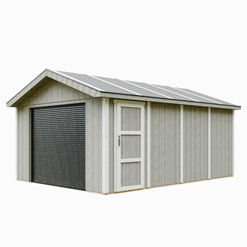 Garage Premium Qualität 17 m²- L378xB530 cm- Garage für Autos, Motorräder, Fahrräder, Gartengeräte - Konstruktion aus LP Smartside-Panels - Gartenhaus Timbela M991B-TUNDRA Grey