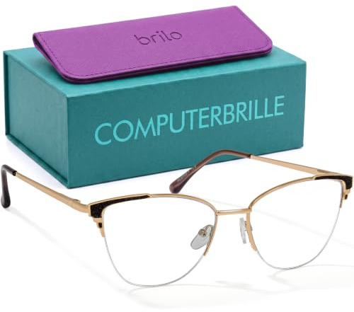 BRILO Bildschirmbrille Damen Katzenauge Metall Blaulichtfilter Brille Etui | Eleganter Metallrahmen mit Glitzer-Akzent, Blaulichtfilter & inkl. Etui, Glas: 54mm / Steg: 16mm / Bügel: 138mm