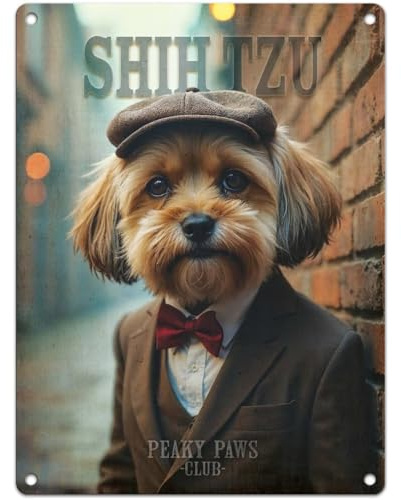 Small (150 x 200mm) Metal Sign - Peaky Paws Club - Shih Tzu Brown