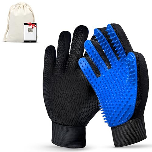 Salvayro® ️ Gant anti-poils pour chats et chiens en silicone + sac de rangement + guide numérique avec informations | Gant de toilette, nettoie et bain vos animaux à poils longs et courts.