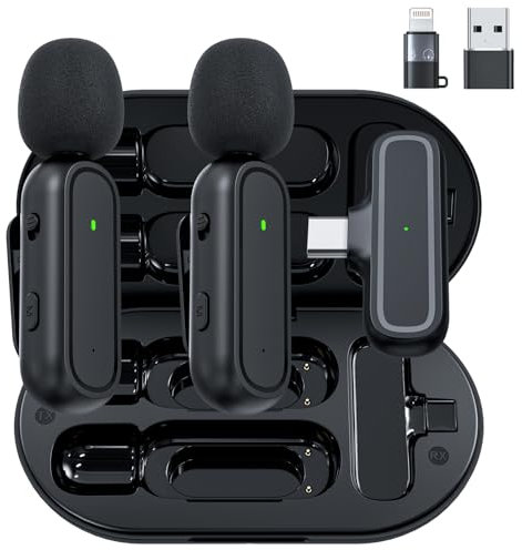 Kabelloses Lavalier Mikrofon für iPhone Android Kamera USB-C mit Ladekoffer, Rauschunterdrückung Kabelloses Mini-Mikrofon für YouTube, TikTok, Vlog, Game Live Streaming, Interviews, Videoaufnahmen