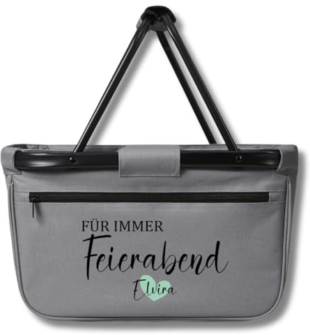Geschenk zur Rente | Personalisierter Einkaufskorb Rente Geschenk Frau | Abschiedsgeschenk Kollegin Ruhestand | Für immer Feierabend Tasche mit Namen (grau)