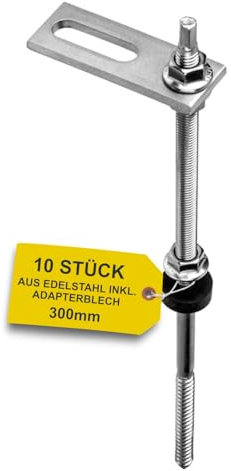 Avoltik Stockschrauben Edelstahl M10 x 300 mm mit Adapterblech I 10 Stück I wetterfeste M10 Stockschrauben mit Dichtung & Sperrzahnmutter