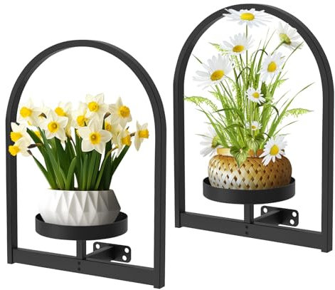 2 Pack Frame Plant Wall Shelf, Metal Window Plant Shelf, Black Wall Plant Holder Wall Mounted Hanging Plant Stand, Picture Frame Wall Plant Shelves for Indoor Outdoor Use