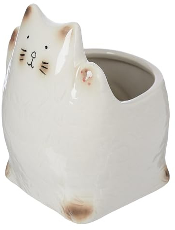 BUTLERS Blumenübertopf ø 12 cm Steingut - Kitty Katze - | Farbe Beige - Katzenmotiv - Für Zimmerpflanzen, Sukkulenten & Kräuter - Dekoration für Fensterbank, Beistelltisch & Regal