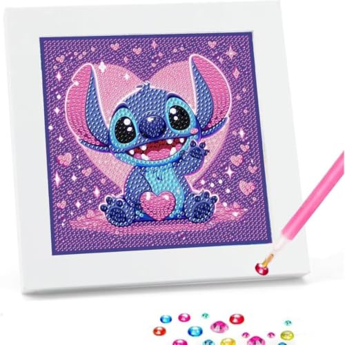 AOWVUTS Diamond Painting Enfant 5D DIY Broderie Diamant Kit Complet avec Cadre en Bois Peinture Diamant Dessin Animé pour Adultes Débutants Art Créatif pour Décoration Murale Maison (A)