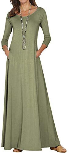 Kvruhuiy Baggy Long Fall Winter Dresses for Women Crew Neck Casual 3/4 Sleeve Maxidress Green L