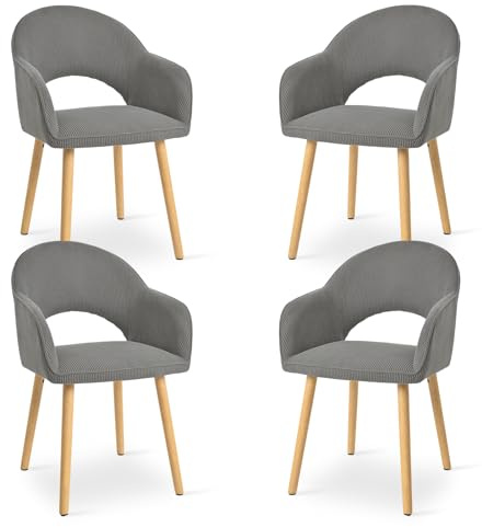 Goeurvant Dining Chairs Upholstered Armchair with Wood Legs Kitchen Chairs for Living Room, Grey, Set of 4