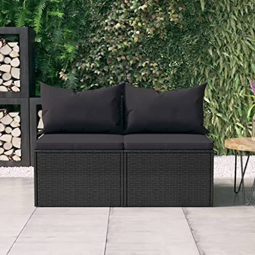 Mimdixy Garten Loungemöbel Set Eckbank,Garten-Mittelsofas mit Kissen 2 STK. Schwarz Poly Rattan