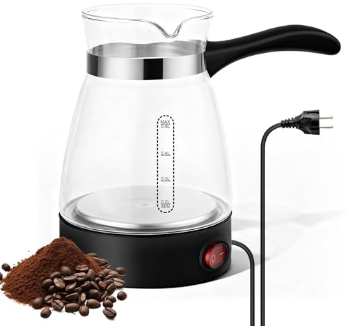 PORFOYO Hervidor eléctrico, 500 Ml Cafetera Turca Eléctrica, Hervidor de Café, Cafetera Turca Eléctrica, Cocción Rápida Multiusos Cafetera Para Casa Oficina Camping