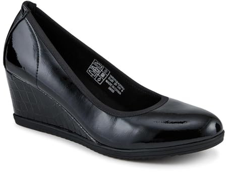 Smart Cushioned Wedge Heel Pumps - Black Patent Size 8
