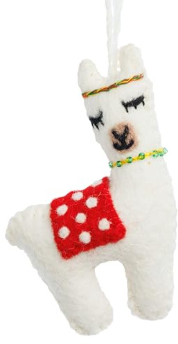 SIKORA Filz Anhänger hangemachter Christbaumschmuck aus Wollfilz Deko Figur Weihnachten Ornament - Handmade in Nepal, Farbe:Lama 14cm - FZ04