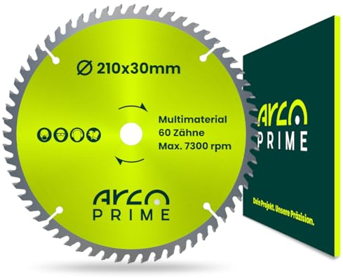 ARCOPRIME Kreissägeblatt 210 x 30 mm – 60T – Multimaterial‑Feinschnitt für Aluminium, Weichmetall, Kunststoff & Holz – ausrissfrei, vibrationsarm & langlebig