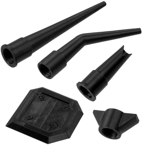 AERZETIX - Kit di 3 beccucci (2 dritti, 1 a 140°) per cartuccia di silicone + 1 spatola per lisciare le giunzioni + 1 tappo | in plastica nera