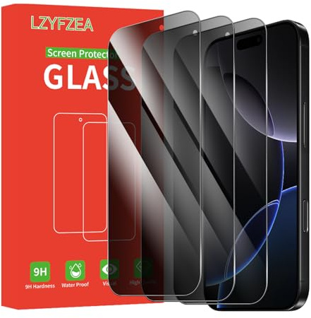 LZYFZEA 3 Piezas, Protector pantalla privacidad para iPhone 16 Pro, Cristal Vidrio Templado Anti Espía，Antiarañazos, Anti-espía, Dureza 9H, Sin Burbujas, Instalación Fácil