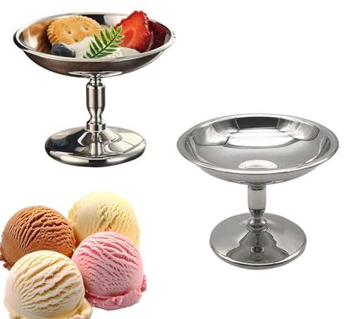 Bssowe Tasses Crème Glacée Acier Inoxydable, 2 Pièces | Tasses En Métal, Bol Dessert Métal, Coupe à Glace Contenants, Qualité Alimentaire, Robuste Et Antidérapant