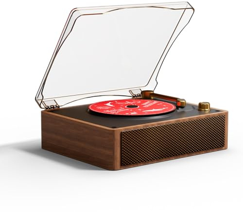 Yintiny Telefono CD all-in-one con Bluetooth 5.4, qualità del suono HIFI, connettività wireless, riproduzione USB, design con venature del legno, marrone