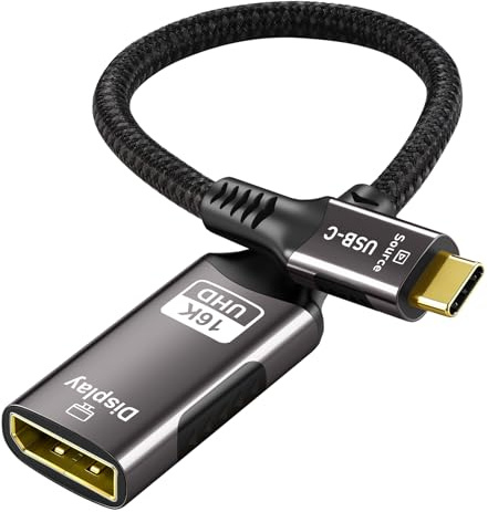 USB C to DisplayPort 2.1 Adapter Cable，16K@60Hz 8K@120Hz 48-bit Color Depth 80Gbps Thunderbolt 5/4 to Display Port Compatible with iPhone 17 ProMax, MacBook Pro/Air/Mini, iPad, Gaming Monitor