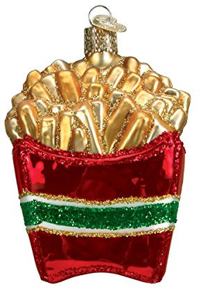 Old World Christmas French Fries Carton Glass Blown Ornament for Christmas Tree, Handcrafted Holiday Decoration, Food Collection
