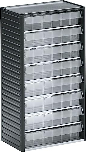 TRESTON Kleinteilemagazin 556-3 Gehäuse Anthrazit, Schubladen Glasklar BxTxH 310x180x550 mm - 8 Schubladen glasklar