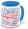 Luxemburg-Tasse Tagcloud - weiß/blau - Tasse mit typischen Wörtern im Luxemburger Dialekt | Keramik-Tasse mit 330 ml Inhalt