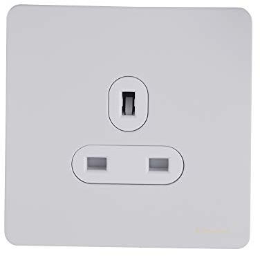 Schneider Electric GU3450WPW Ultimate Screwless Flat Plate, Unswitched Single Power Socket, Single Pole, Painted White with White Insert, 13 A, 1 Gang