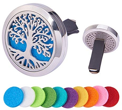 BENECREAT Baum des Lebens Auto Lufterfrischer Aromatherapie atherisches ol Diffusor Edelstahl Medaillon mit Vent Clip 10 waschbar Filz Pads