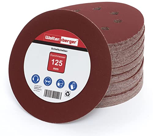Woltersberger® Exzenter Schleifscheiben Ø 125mm | 8 Loch in rot | Schleifpapier für optimales schleifen, vielseitig einsetzbar, verschiedene Körnungen und Stückzahlen (50 Stück, P60 Körnung)