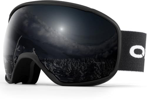 Odoland Skibrille Erwachsene Ski Goggles für Damen und Herren Jungen,Sphärisch Snowboardbrille UV-Schutz Kompatibler Helm Anti Fog für Skifahre Verspiegelt Schwarz VLT