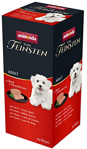 animonda vom Feinsten Hundefutter nass mit Rind + Putenherzen (6 x 150g), getreidefreies Hundefutter ohne Zucker, mit frischen, fleischigen Zutaten
