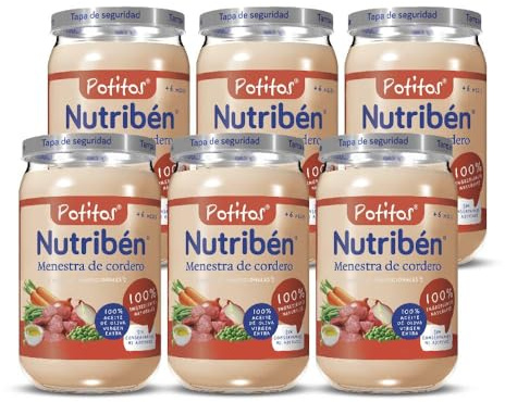 Nutribén Potitos De Menestra De Cordero, Desde los 6 Meses, Pack 6 x 235gr | Delicioso, con AOVE y verduras; sin almidones, huevo ni conservantes; textura suave, listo para comer