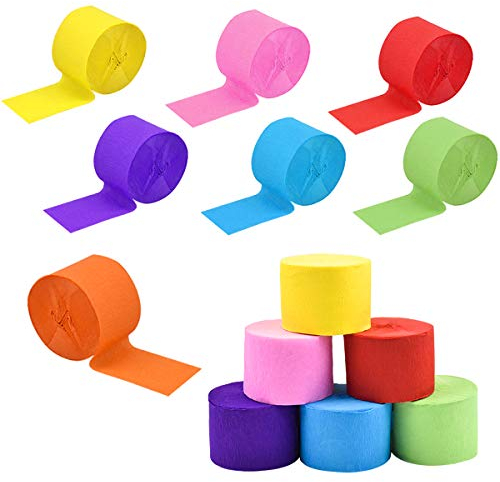7 Rollen Krepppapier, Kreppbänder Luftschlangen, Bunte Creppapier Seidenpapier Streamer, Regenbogen Crepe Paper für Basteln, Weihnachten Party Dekoration