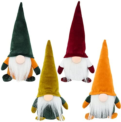 CREOFANT 4 Stück Wichtel Figuren 20cm · plüschige Samt-Wichtel · Deko Wichtel Filz · Wichtel mit bunter Samt-Mütze · Dekoration Zwerg · Weihnachtsdekoration Wichtel