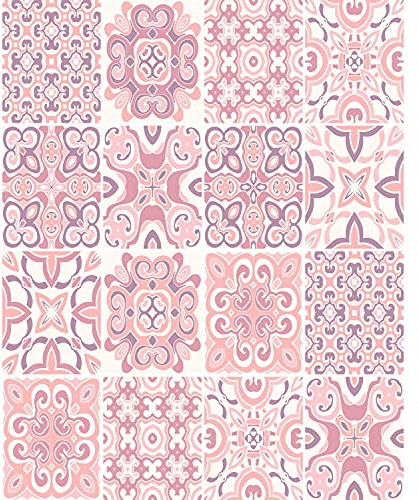 FoLIESEN Fliesenaufkleber für Bad, Küche, Badezimmer - Fliesen-Folie selbstklebend - Azulejo Rosado -16 Klebefliesen, .:20x25 cm / 16-tlg. Set