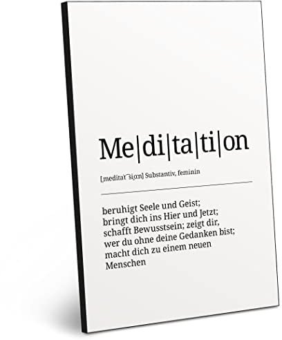 ARTFAVES® Worterklärung Meditation | Definition Bild schwarz-Weiss als Geschenk | Holzschild mit Spruch zum Thema Achtsamkeit/Bewusstsein