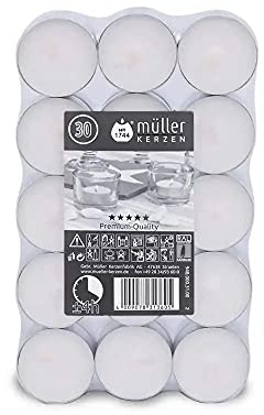 Müller 2er Pack - Qualitäts-4h-Teelichte im 30er Flatpack, Weiß, Rund, Unparfümiert, Teelichtkerze
