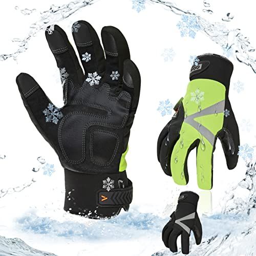 Vgo... 2Paires gants travail hiver étanches, utilisation en chambre froide ou congélateur, doublure Thinsulate w/3M, écran tactile(SL8777FW,Noir,L,2paires)